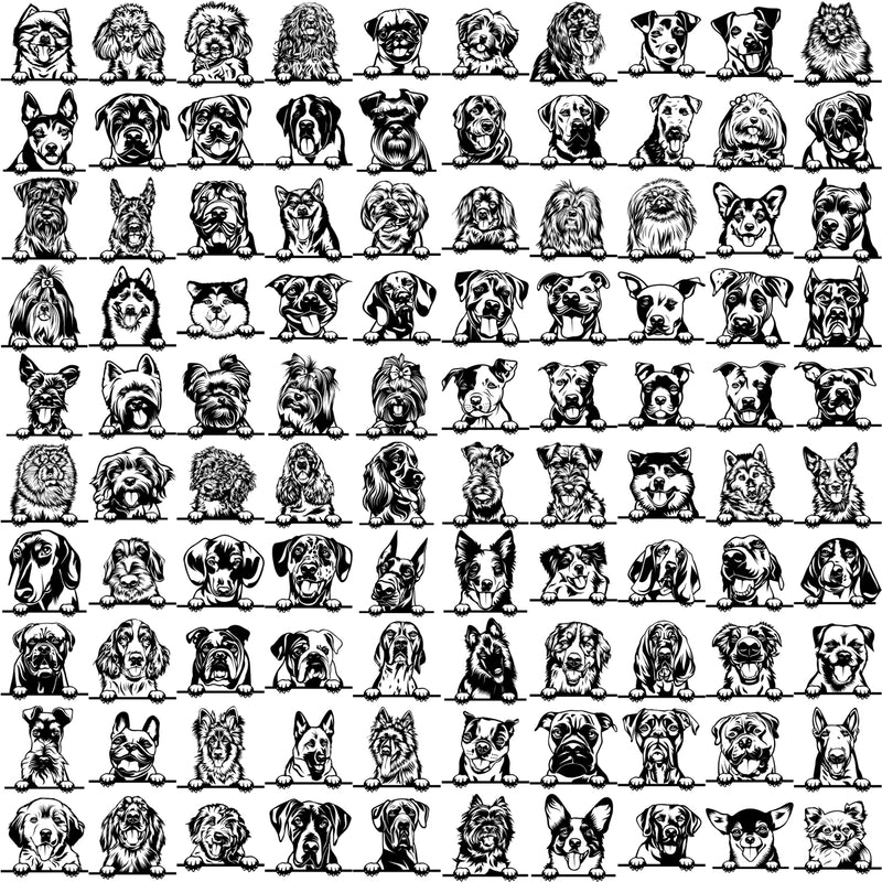 100 DOG BREEDS PEEKING Designs Black/White Volume 01 BUNDLE OF THE CENTURY RETAIL PRICE $300.00!