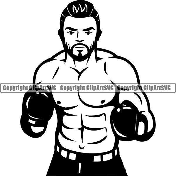 Sports Boxing Boxer MMA Fighter Logo ClipArt SVG