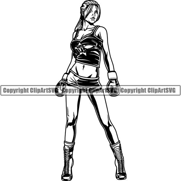 Sports Boxing Boxer MMA Fighter Sexy Woman Female MMA ClipArt SVG