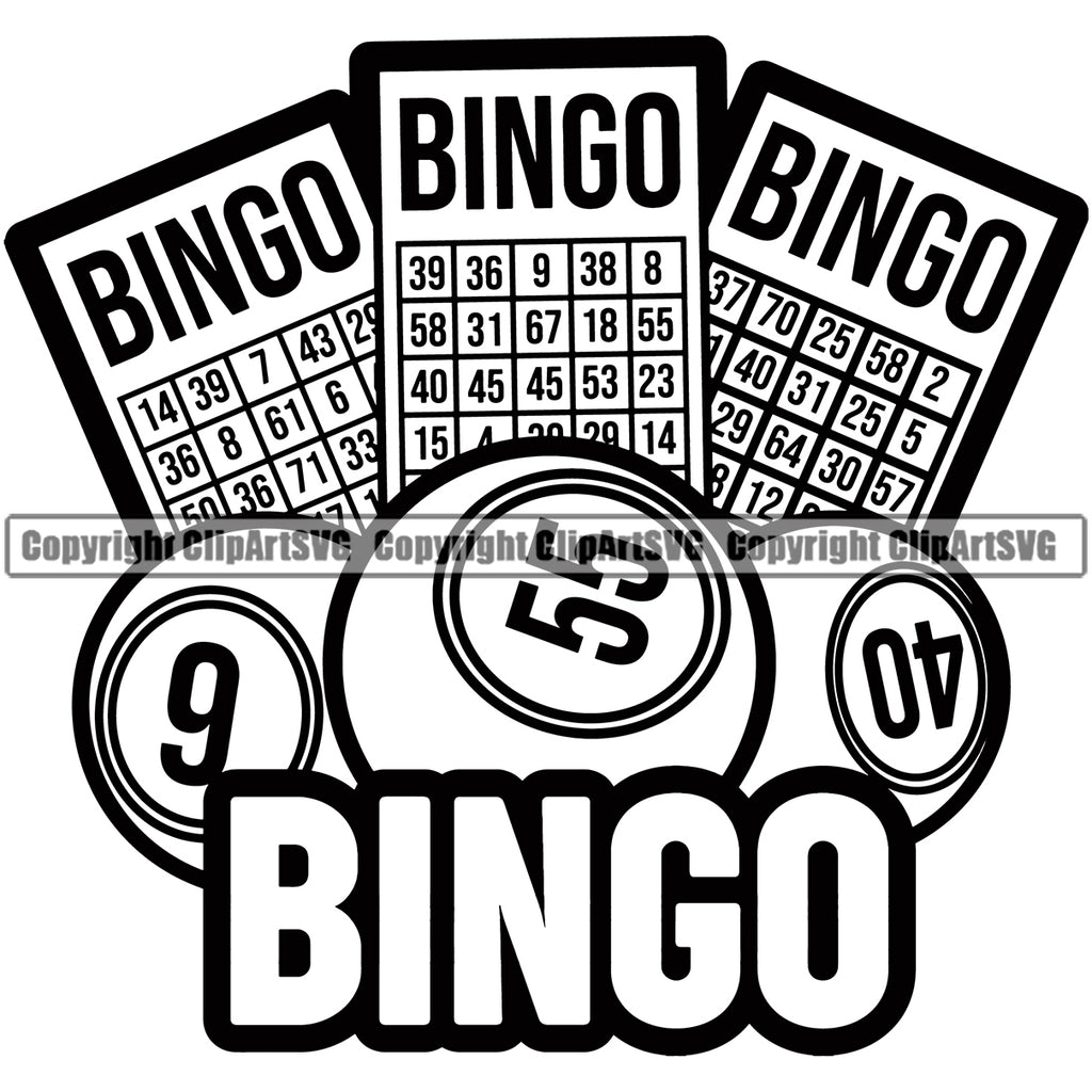 Bingo Quote Game Luck Lottery Gambling Ball Jackpot Black And White Color Design Element Win Play Casino Lucky Lotto Winner Gamble Sport Art Clipart SVG