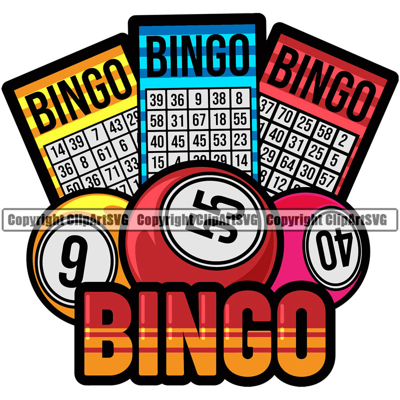 Bingo Color Quote Game Luck Lottery White Background Design Element Gambling Ball Jackpot Win Play Casino Lucky Lotto Winner Gamble Sport Art Logo Clipart SVG