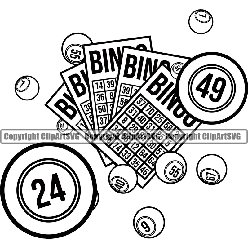 Black And White Bingo Game Ball Design Element White Background Luck Lottery Gambling Ball Jackpot Win Play Casino Lucky Lotto Winner Gamble Sport Art Logo Clipart SVG