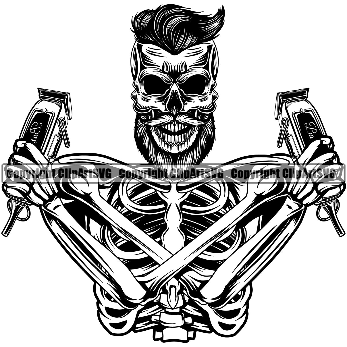 Barber Skull Skeleton Clipper Clippers Scissors Razor Barbershop Hair 