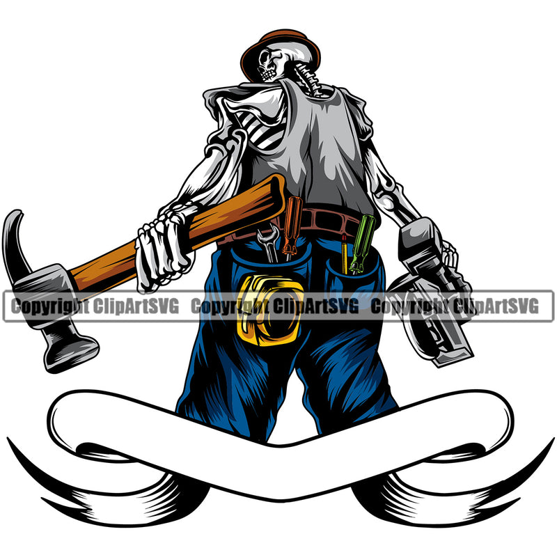 Construction Work Worker Building Contractor Builder Build Building Construction Carpenter Skull Skeleton Color Design Element With White Background Carpenter Business Company Job Design Logo Clipart SVG