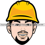 Construction Work Worker Construction Cartoon Man Big Head Color Smile Face Design Element White Background Building Contractor Builder Build Building Carpenter Business Company Job Design Logo Clipart SVG