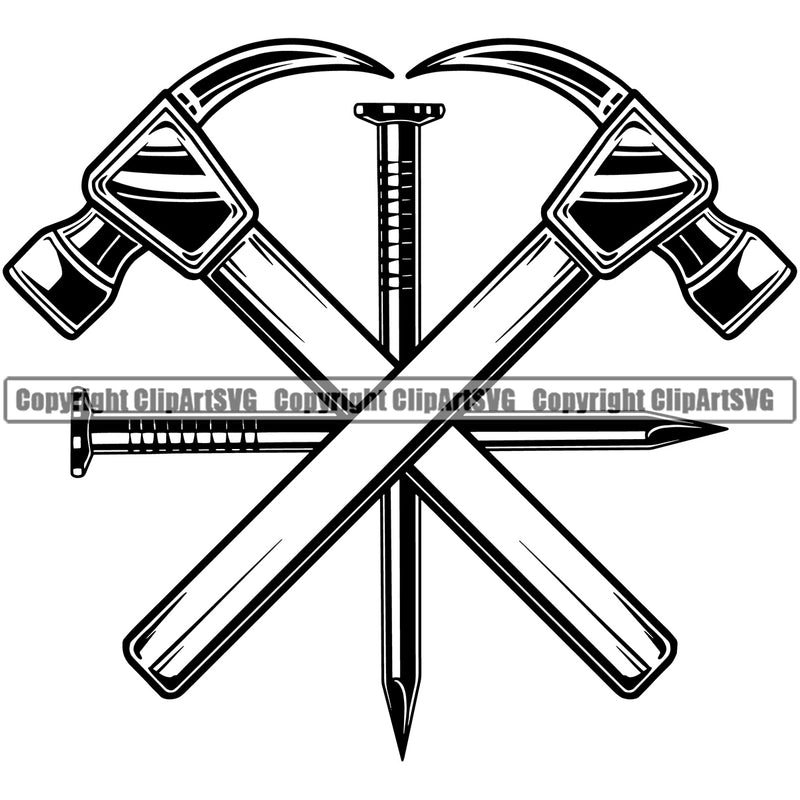 Construction Work Worker Building Contractor Builder Build Building Hammer Crossed Nail Vector Design Element White Background Carpenter Business Company Job Design Logo Clipart SVG