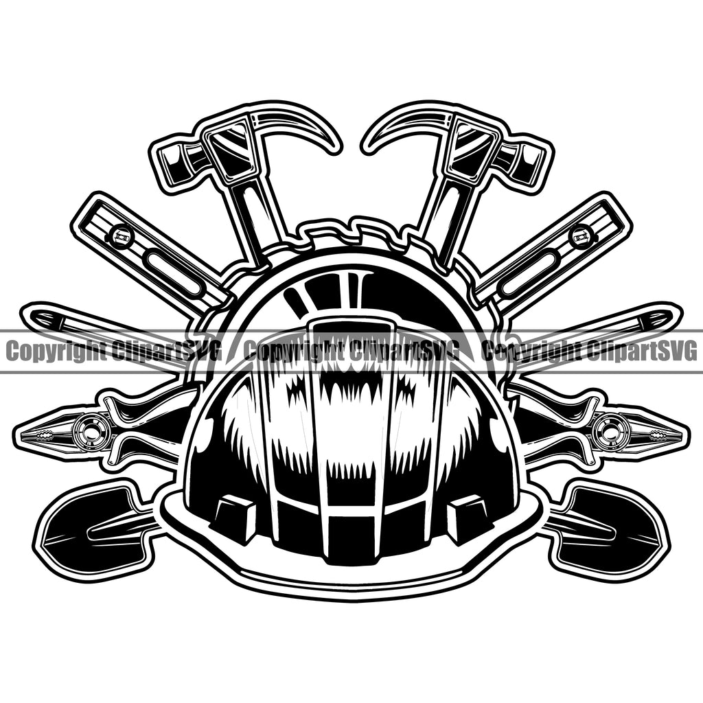 Construction Work Worker Building Contractor Helmet Hard Hat Hammer Pliers Screwdriver Builder Build Building Construction Life Vector Design Element Carpenter Business Company Job Design Logo Clipart SVG