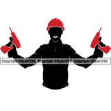 Construction Work Worker Building Contractor Builder Build Building Carpenter Silhouette Man Double Red Color Drill White Background Design Element Business Company Job Design Logo Clipart SVG