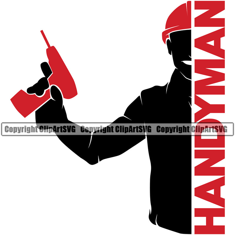 Construction Work Worker Building Contractor Builder Build Building Handyman Red Color Quote Text Silhouette Drill White Background Design Element Carpenter Business Company Job Design Logo Clipart SVG