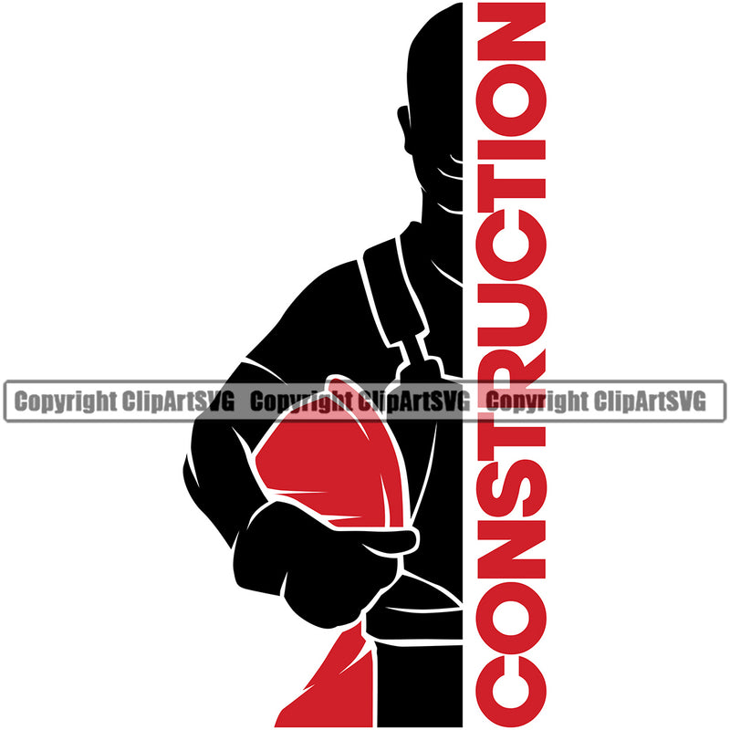 Construction Work Worker Building Contractor Silhouette Builder Construction Red Color Worker Quote Text Design Element Build Building Carpenter Business Company Job Design Logo Clipart SVG