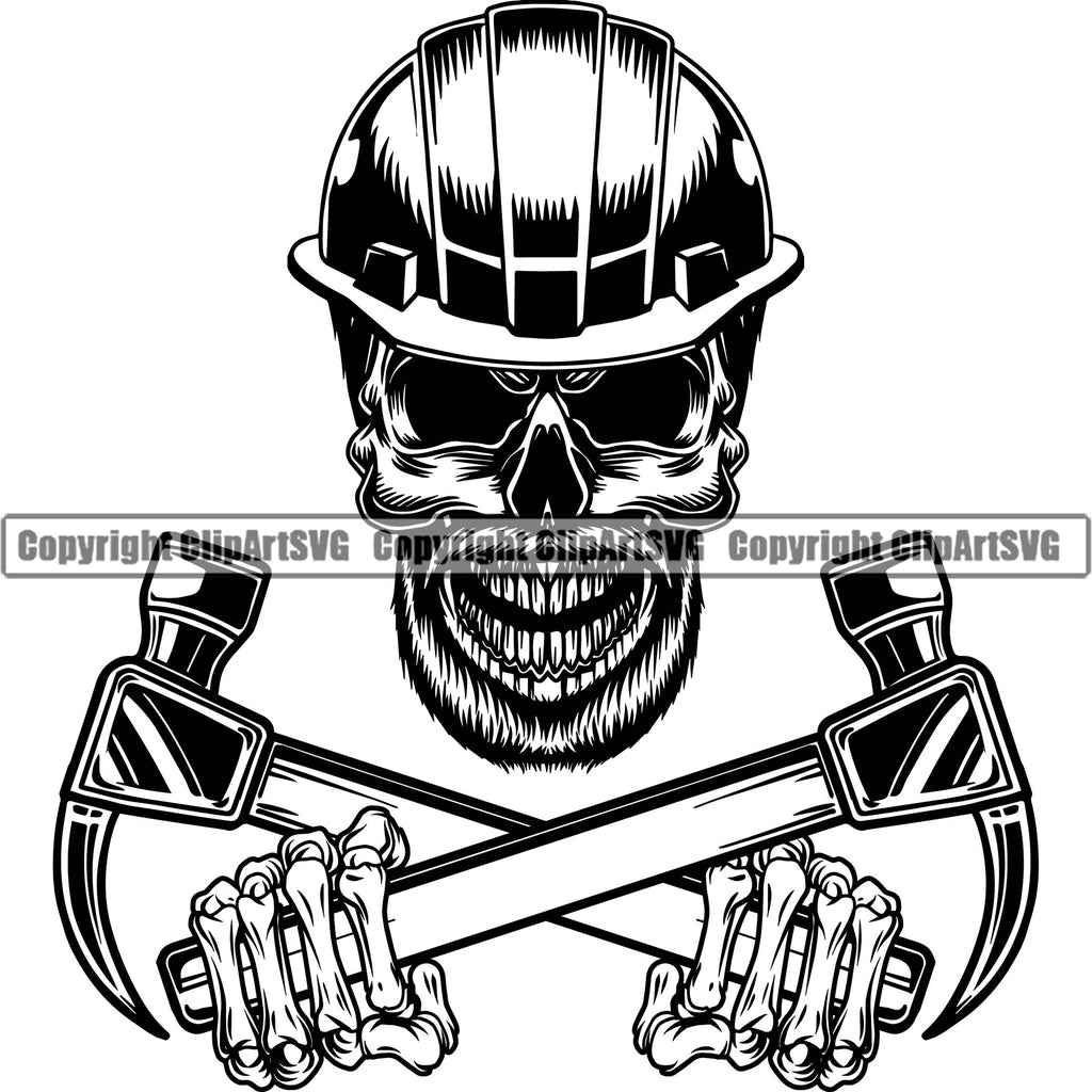 Construction Work Worker Building Contractor Builder Build Building Skull Skeleton Head Hammer Holding Design Element White Background Carpenter Business Company Job Design Logo Clipart SVG