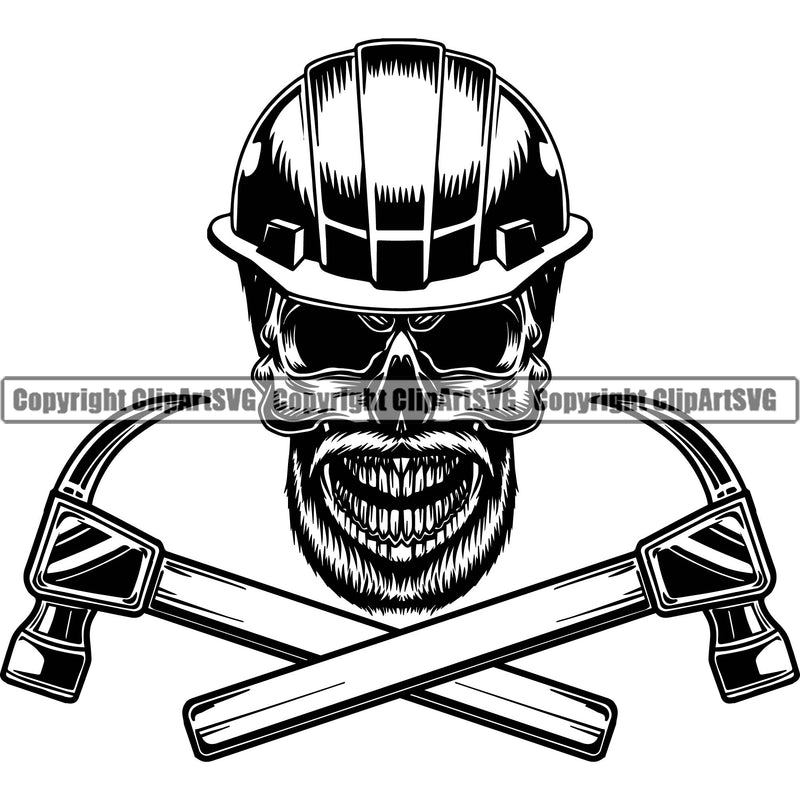 Construction Work Worker Building Contractor Builder Build Skull Skelton Head Crossed Arms Hammer Design Element White Background Carpenter Business Company Job Design Logo Clipart SVG