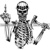 Construction Work Worker Building Contractor Builder Build Building Skull Skeleton Middle Finger Hand Sign Design Element Carpenter Business Company Job Design Logo Clipart SVG