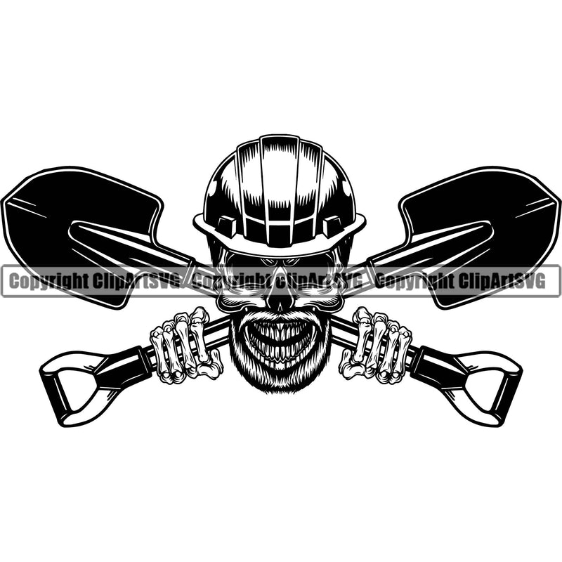 Construction Work Worker Building Contractor Builder Build Building Construction Skeleton Skull Shovel Behind Crossed Hand Logo Hand Holding Repairing Tools Design Element Carpenter Business Company Job Design Logo Clipart SVG