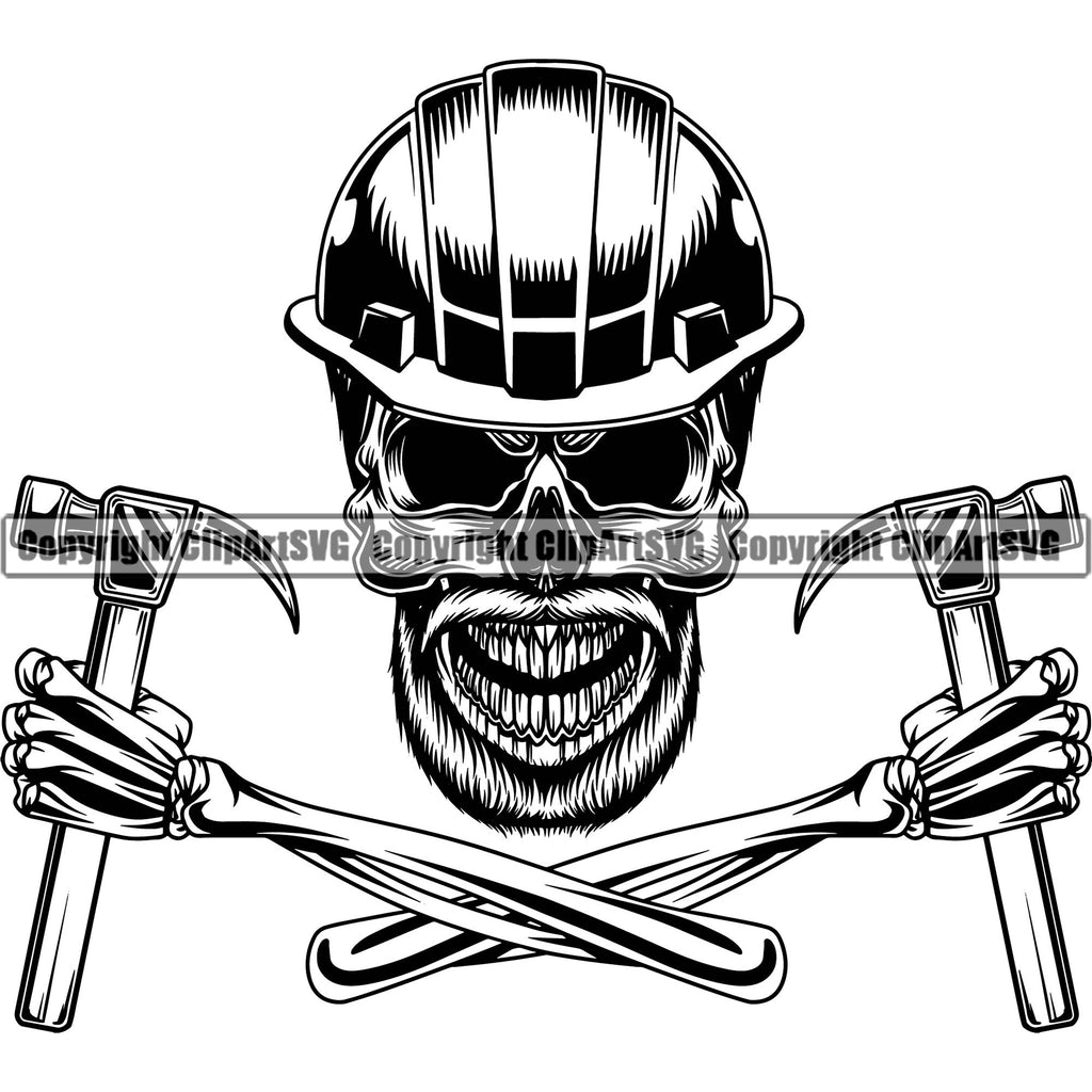 Construction Work Worker Hand Holding Hammer Building Contractor Builder Build Building Skull Skeleton Crossed Arms Hand Holding Hammer Design Element Carpenter Business Company Job Design Logo Clipart SVG