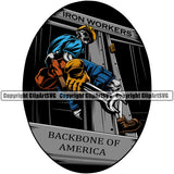Construction Work Iron Worker Building Contractor Builder Build Building Carpenter Skull Steel Worker Color Design Element Backbone Of America Quote Text Business Company Job Design Logo Clipart SVG
