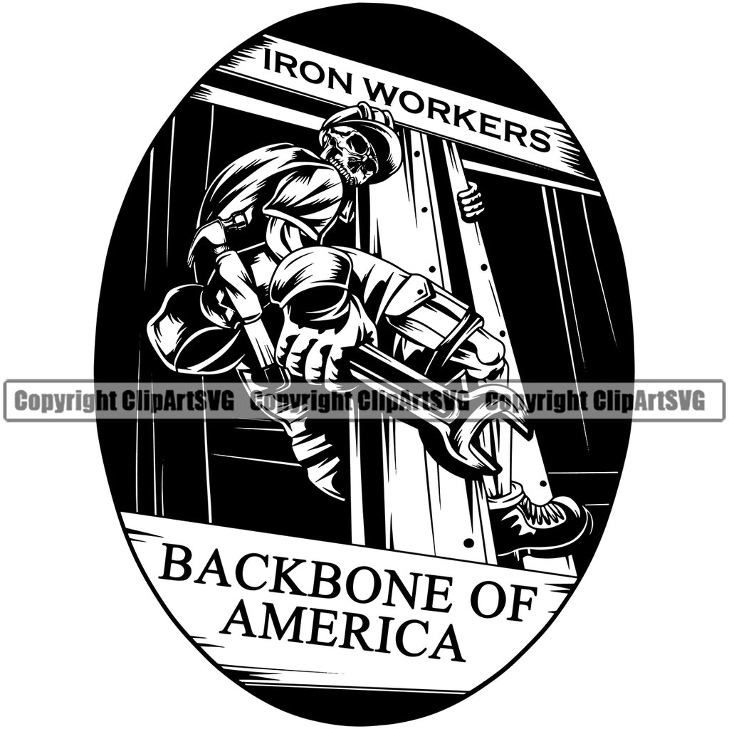Construction Work Iron Worker Building Contractor Builder Skull Steel Worker Vector Design Element Iron Workers Backbone Of America Quote Text Building Carpenter Business Company Job Design Logo Clipart SVG