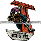 Construction Work Iron Worker Building Contractor Builder Build Building Skull Steel Worker Design Element Backbone Of High Steel Quote Text Color Carpenter Business Company Job Design Logo Clipart SVG