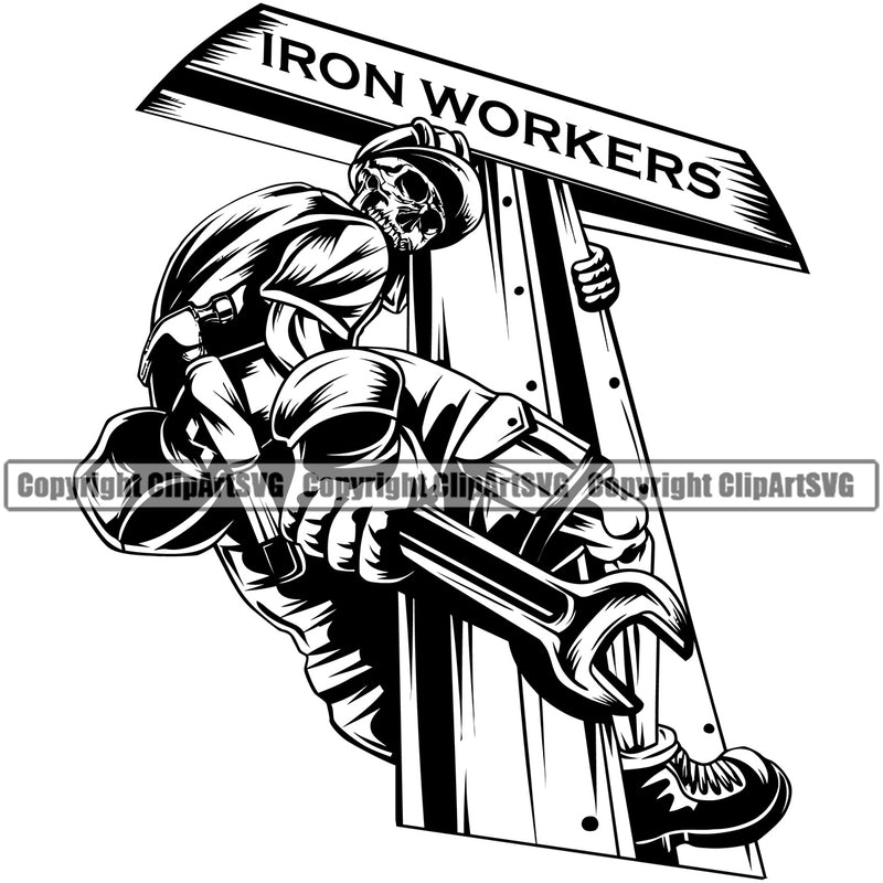 Construction Work Worker Building Contractor Builder Build Building Skull Skeleton Iron Workers Quote Text Design Element White Background Carpenter Business Company Job Design Logo Clipart SVG
