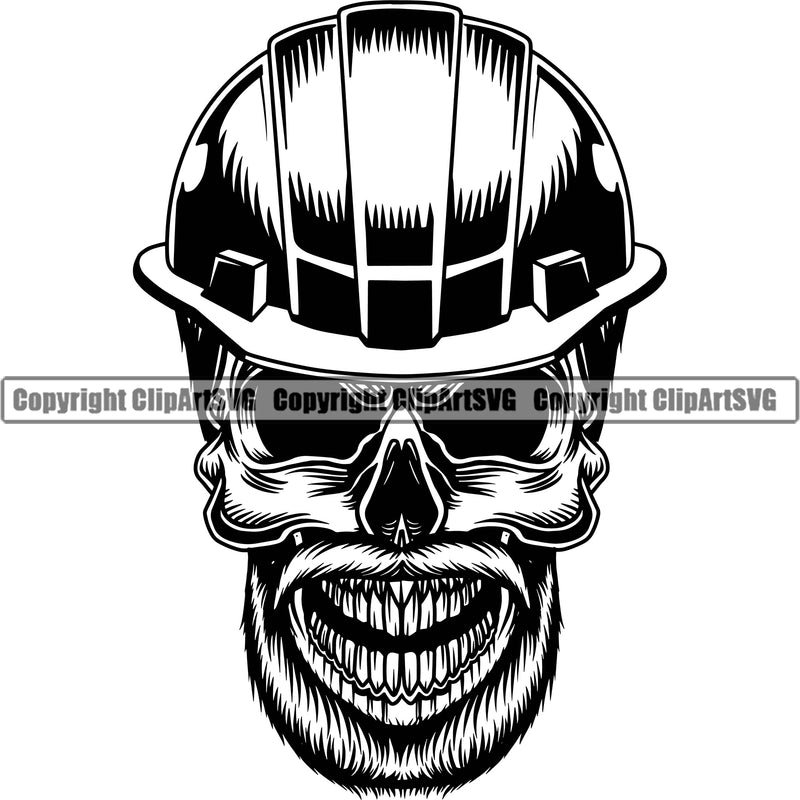 Construction Work Worker Building Contractor Builder Build Building Skull Workers Head Hard Hat Helmet Beard Vector Design Element Carpenter Business Company Job Design Logo Clipart SVG