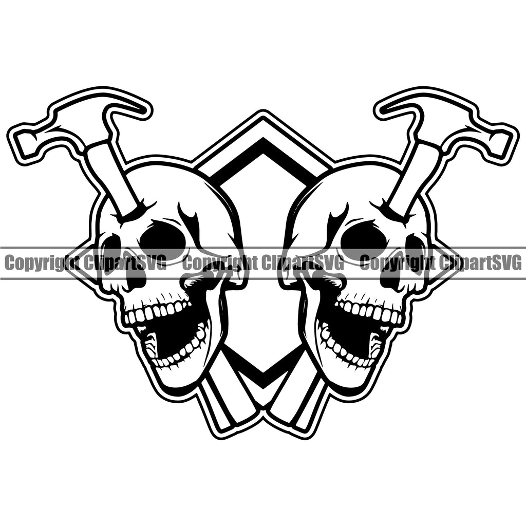 Construction Work Worker Building Contractor Builder Build Building Carpenter Skull Skeleton Head Hole Break Hammer White Background Design Element Business Company Job Design Logo Clipart SVG