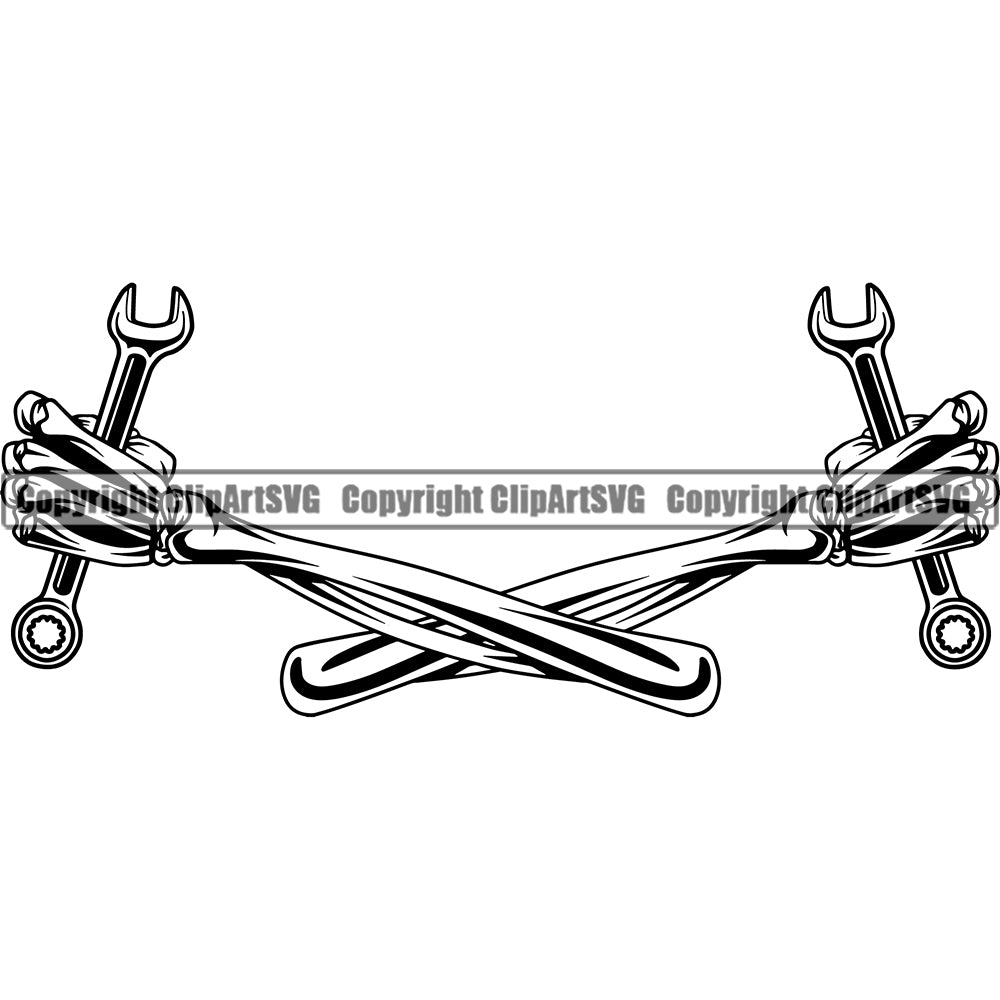 Construction Work Worker Building Contractor Builder Build Building Construction Skull Hand Crossed Holding Tool Wrench Design Element Carpenter Business Company Job Design Logo Clipart SVG