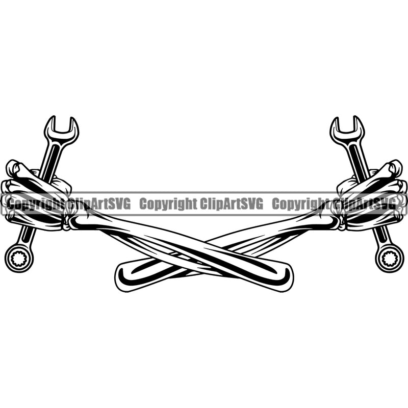 Construction Work Worker Building Contractor Builder Build Building Construction Skull Hand Crossed Holding Tool Wrench Design Element Carpenter Business Company Job Design Logo Clipart SVG