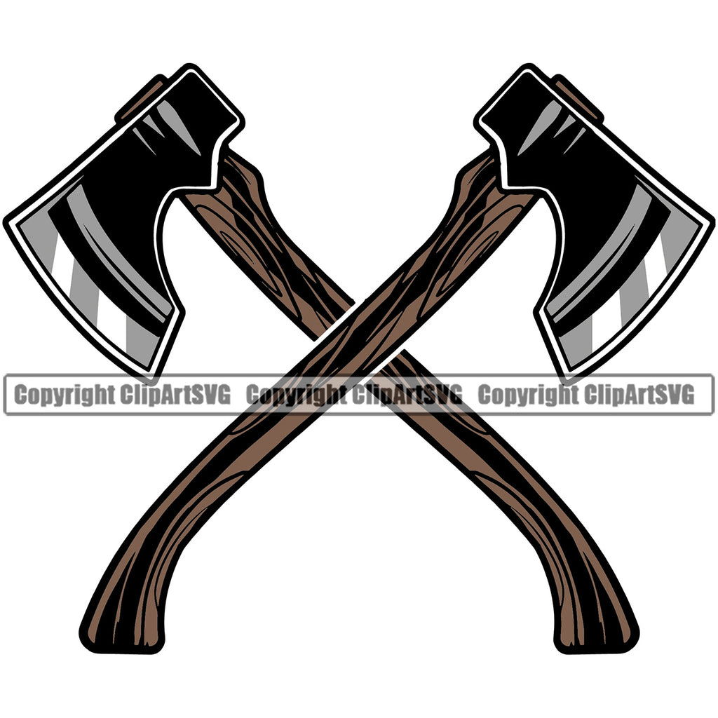 Axe Crossed Design Element Lumberjack Woodcutter Man Cartoon Character White Background Wood Working Axe Forest Tree Logger Job Lumber Industry Log Mascot Art Logo Clipart SVG