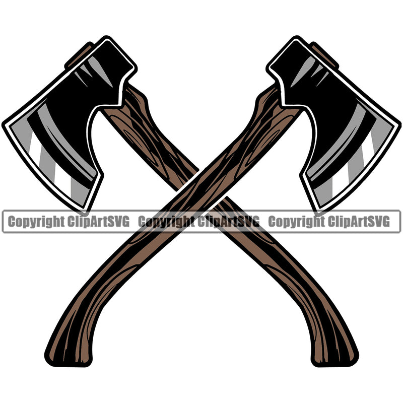 Axe Crossed Design Element Lumberjack Woodcutter Man Cartoon Character White Background Wood Working Axe Forest Tree Logger Job Lumber Industry Log Mascot Art Logo Clipart SVG