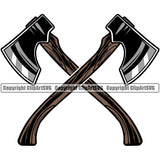Axe Crossed Design Element Lumberjack Woodcutter Man Cartoon Character White Background Wood Working Axe Forest Tree Logger Job Lumber Industry Log Mascot Art Logo Clipart SVG