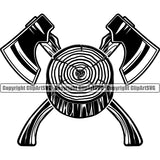 Wood Axe Crossed Design Element Lumberjack Woodcutter Man Black And White Color BW Cartoon Character Wood Working Axe Forest Tree Logger Job Lumber Industry Log Mascot Art Logo Clipart SVG