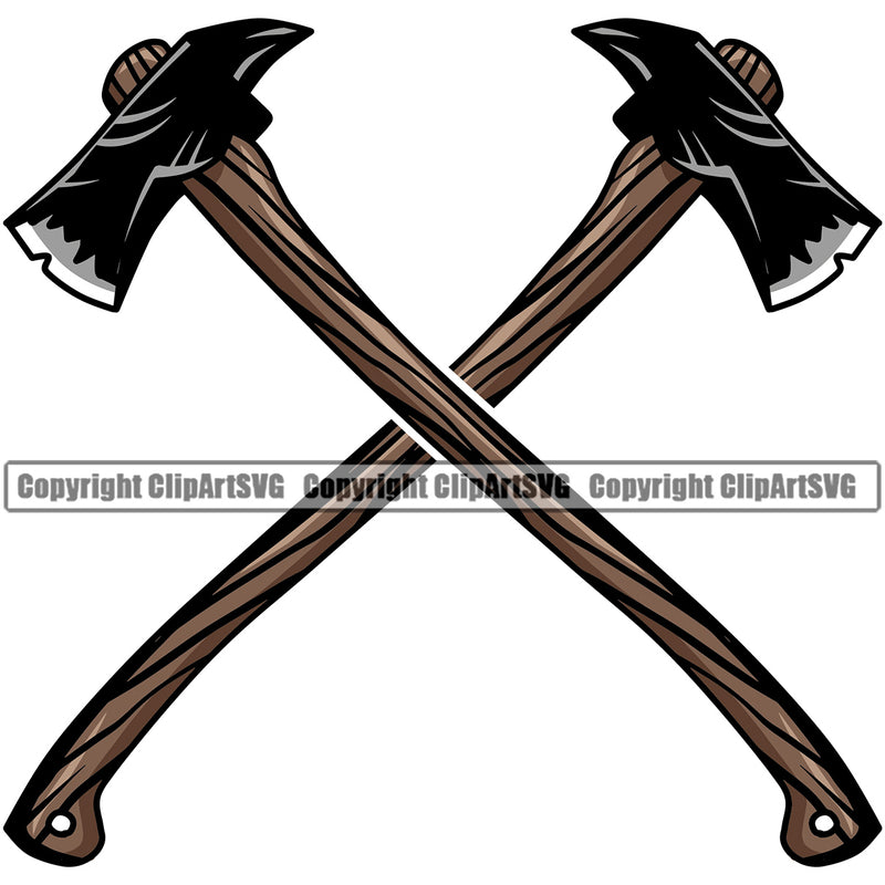 Lumberjack Axe Crossed Design Element Woodcutter Man Cartoon Character Wood Working Axe Forest Tree Logger Job Lumber Industry Log Mascot Art Logo Clipart SVG
