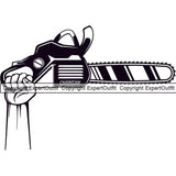 Lumberjack Hand Holding Chainsaw Design Element Woodcutter Man Cartoon Character Wood Working Axe Forest Tree Logger Job Lumber Industry Log Mascot Art Logo Clipart SVG