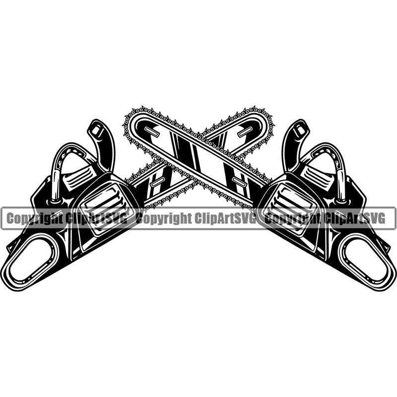 Black And White Color Chainsaw Crossed Design Element Lumberjack Woodcutter Man Cartoon Character Wood Working Axe Forest Tree Logger Job Lumber Industry Log Mascot Art Logo Clipart SVG