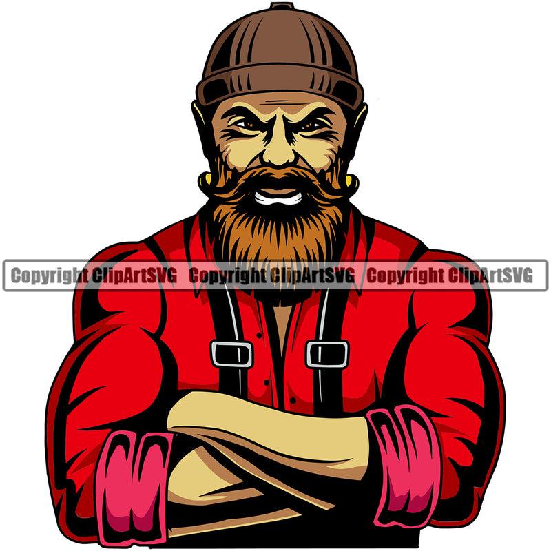 Lumberjack Man Wearing Hat Color Dress Design Element White Background Woodcutter Man Cartoon Character Wood Working Axe Forest Tree Logger Job Lumber Industry Log Mascot Art Logo Clipart SVG