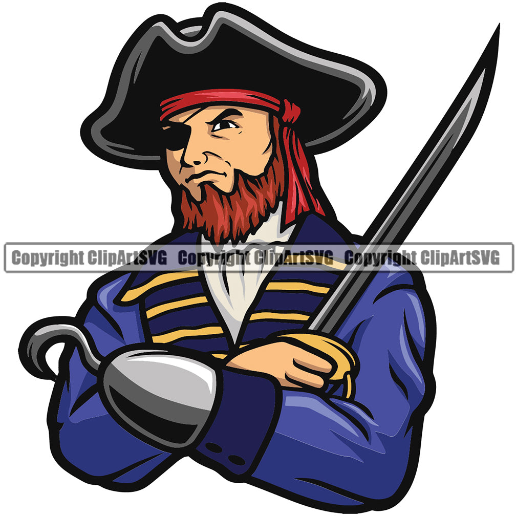 Tshirt print with pirate skull in cocked hat and crossed sabers with chain.  Vector mascot apparel T shirt design with typography surrender the booty  Stock Vector Image & Art - Alamy