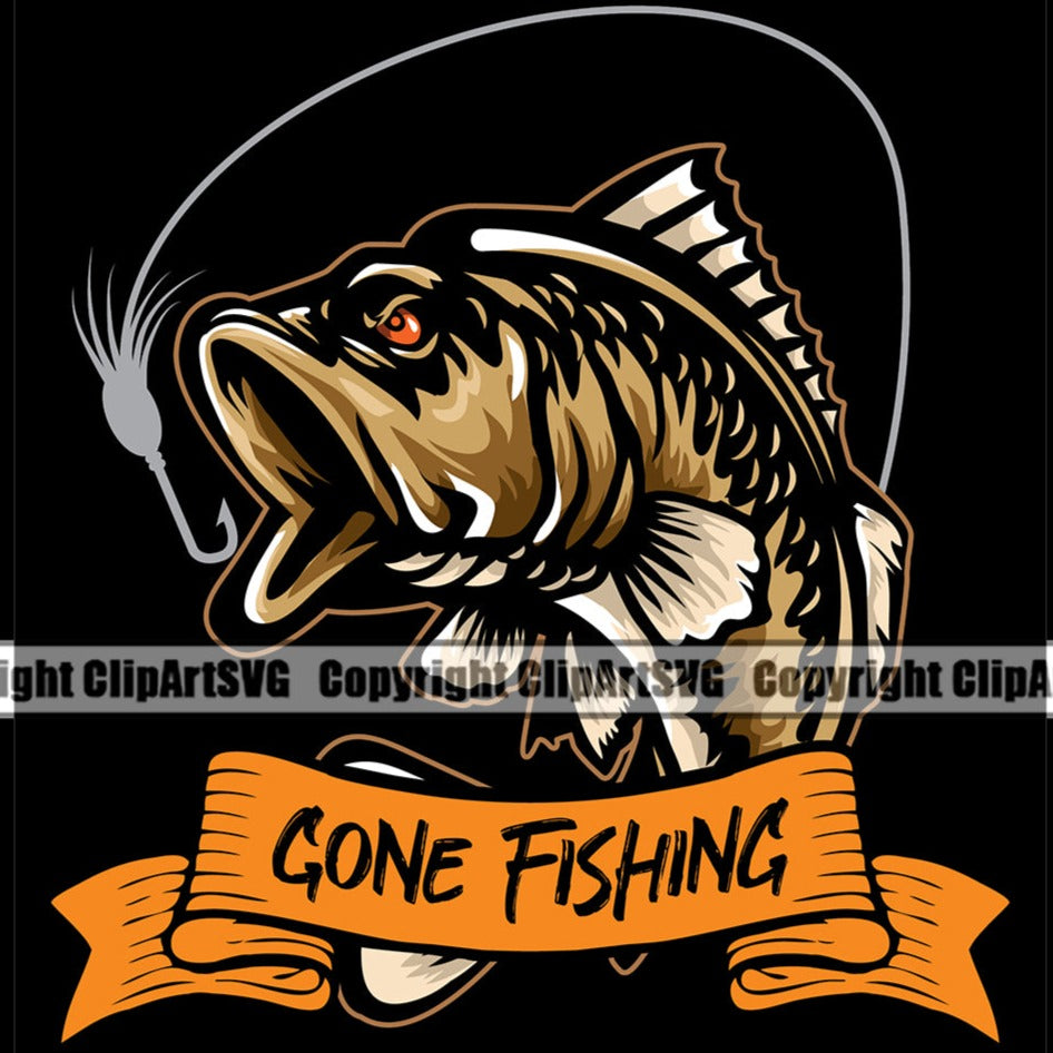 Fishing Fish Fisherman Hunt Hunting Hunter Outdoor Sport Gone Fishing Quote  Text Black Background Design Element