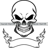 Skull Skeleton Ribbon Tattoo Tat ClipArt SVG