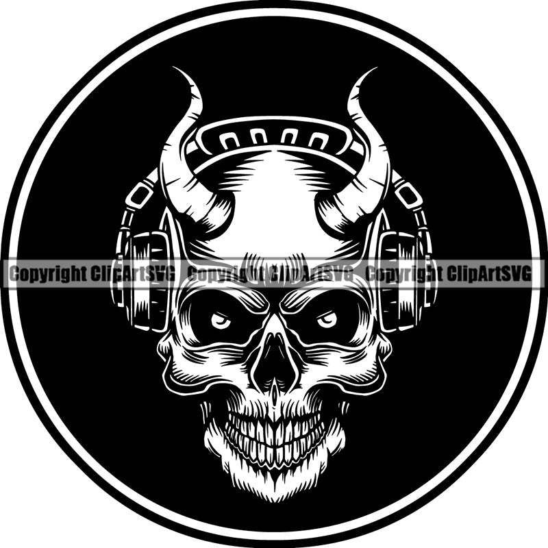 music skull black and white clipart