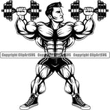 Gym Sports Bodybuilding Fitness Muscle Bodybuilder Lifting Weight Dumbell ClipArt SVG