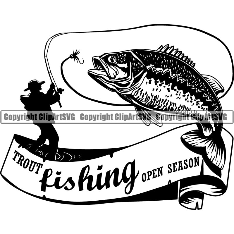 Sports Game Trout Fishing Open Season Fish Hunt Boat River Fresh Water  ClipArt SVG – ClipArt SVG