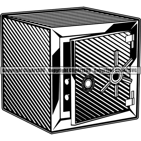 Cash Money Home Opened Safe Storage Vault Security Lock Locker Hide White Background Design Element Business Finance Cash Payment Currency Dollar Investment Banking Bank Wealth Stack Concept Rich Advertising Art Logo Clipart SVG