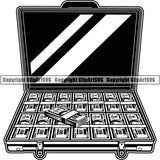 Money Cash Briefcase Bag Baggage Suitcase Bundle Color Design Stack Bank Finance Rich Wealthy Knot Roll Spread 100 Dollar Bill Currency Advertise Marketing Clipart SVG
