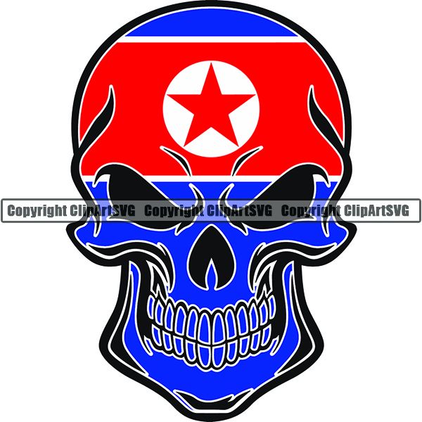 Country Flag Skull North Korea ClipArt SVG