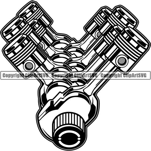 Mechanic Repair Shop Garage Engine 8 Cylinder Pistons ClipArt SVG