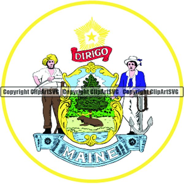 State Flag Seal Maine ClipArt SVG