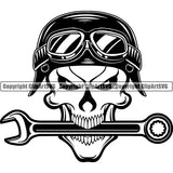 Mechanic Repair Shop Garage Motorcycle Helmet Wrench Skull ClipArt SVG