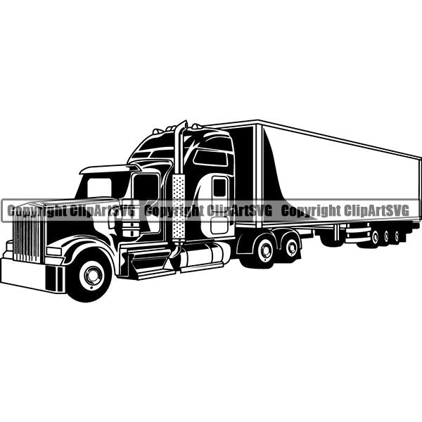 Truck Driver Trucking Trucker Driving Transportation Semi Flatbed Tractor Trailer ClipArt SVG