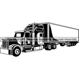 Truck Driver Trucking Trucker Driving Transportation Semi Flatbed Tractor Trailer ClipArt SVG