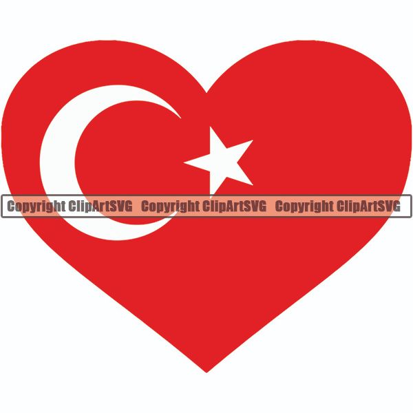 Country Flag Heart Turkey ClipArt SVG